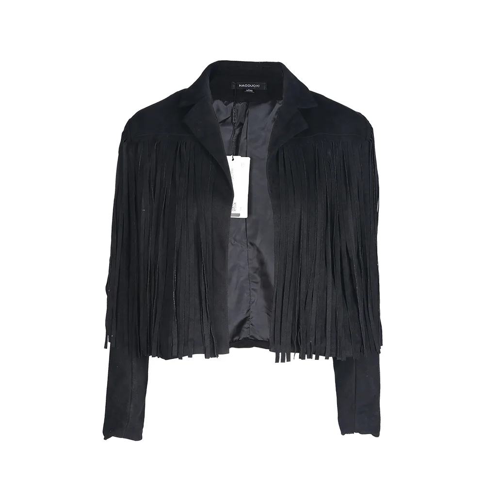 New Fashion Tassel Jacket Suede Short Jacket 2019 Turn down Collar