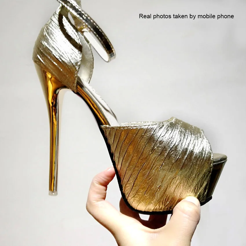 2019 Platform High Heels 14cm Shoes Woman Pumps Gold Women Sandals Party Shoes Female Wedding Shoes Sapato feminino
