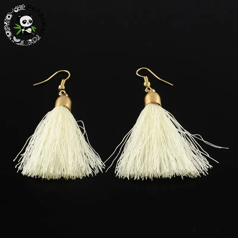 Nylon Thread Tassel Earrings for Carnival, with Golden Tone Iron