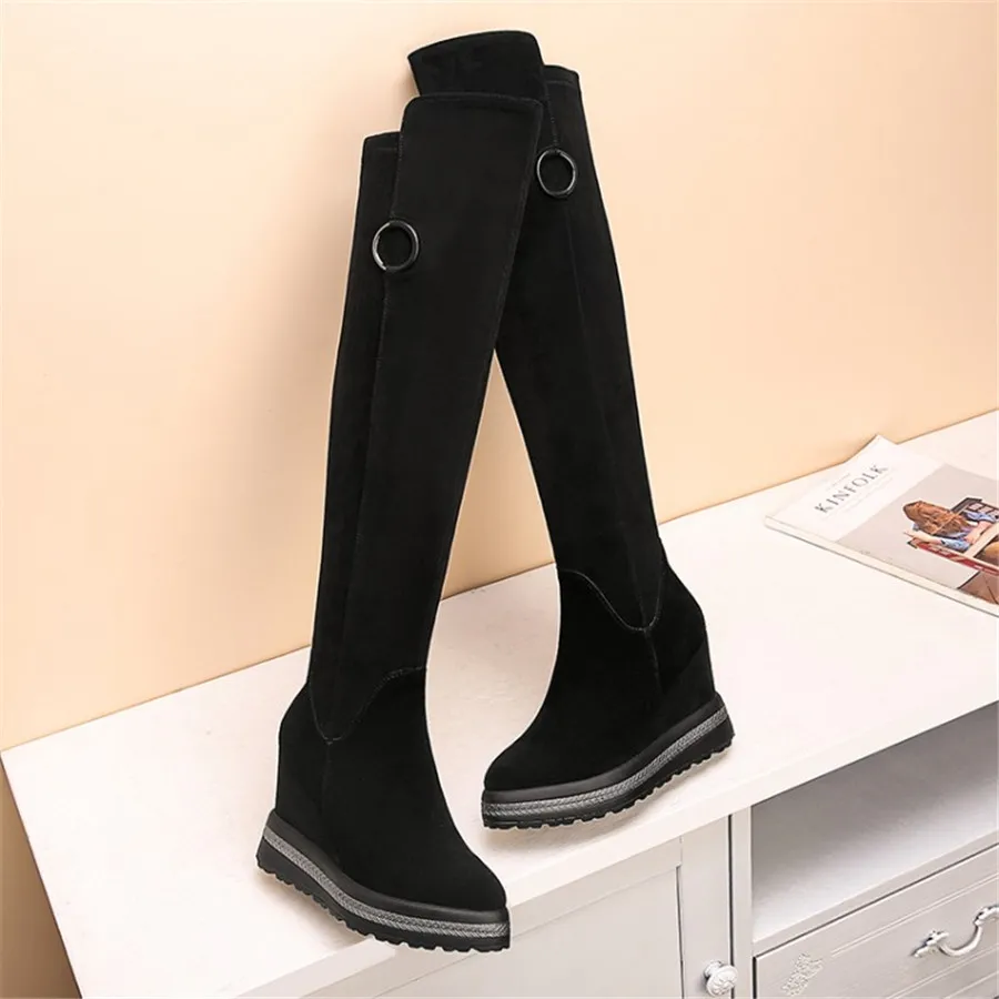 European and American style cow suede material side zipper boots pointed wedge with rubber bottom ankle boots for women