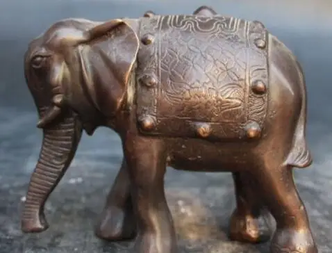 

bjc>>12 CM Chinese Fengshui Bronze Carving Flower Auspicious Animal Elephant Statue (B0413)