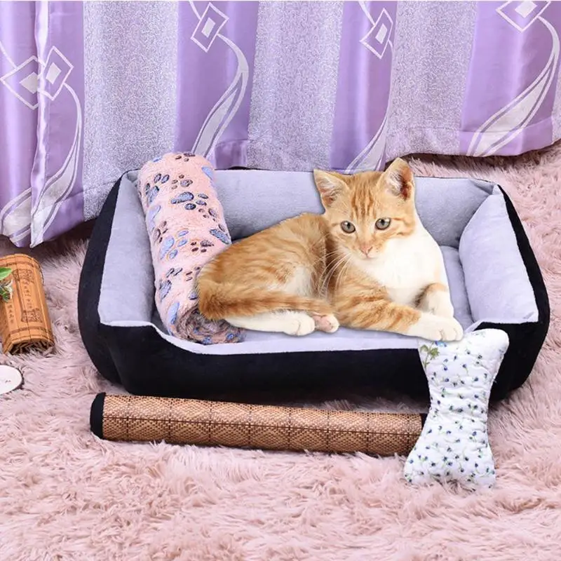 5 Size Soft Fleece Pet Dog Bed Cushion Bone Print Large Breed Dog Beds