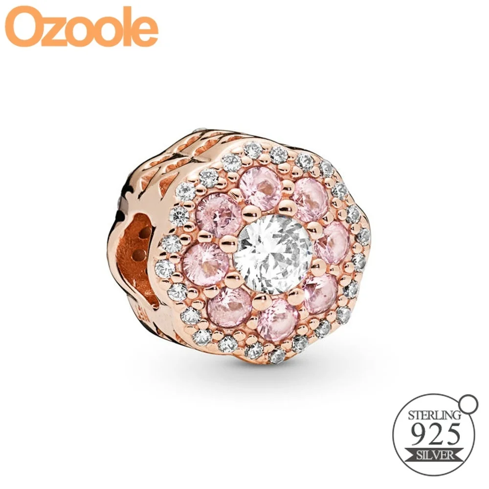 

2019 Spring New Authentic 925 Sterling Silver Bead Rose Pink Sparkle Flower Charm Fit European Original Bracelet Women Jewelry