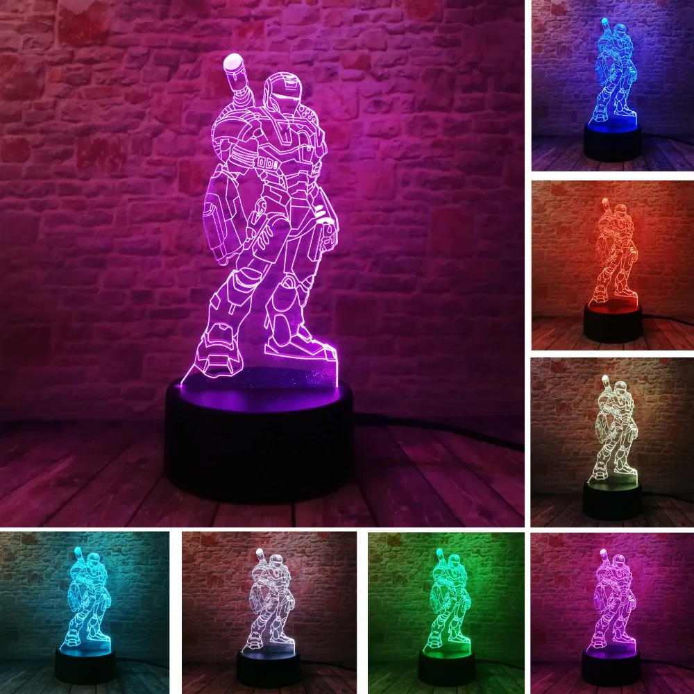 9 вариантов 3D светодиодный Железный человек Bulbing ночные светильники Иллюзия красочный градиент настольная лампа для спальни мальчиков Рождественский фестиваль подарки на день рождения