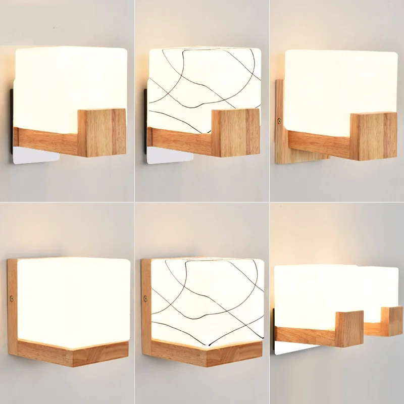 

Japanese-style wooden wall lamp creative corridor mysterious balcony single-head lighting rectangular box wall lights ZA