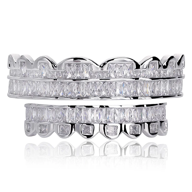 Пользовательский багет набор зубы решетки сверху и снизу серебряный цвет грили стоматологический рот хип хоп модные ювелирные изделия рэппер ювелирные изделия подарок - Окраска металла: G-085-S