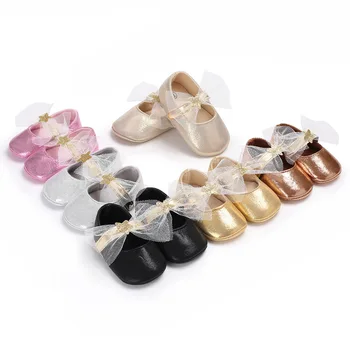 

Spring and Autumn 0-1 years old girl baby PU bright color butterfly knot princess shoes soft bottom baby toddler shoes