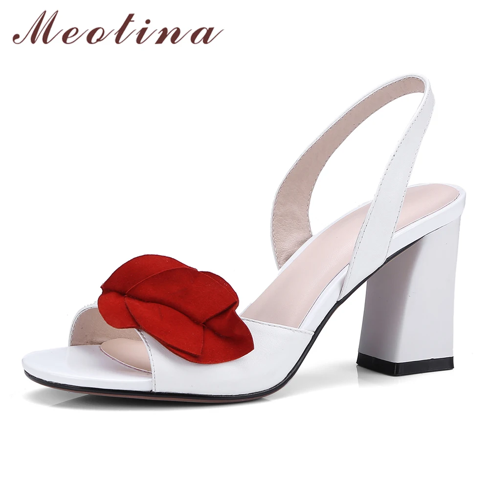 

Meotina High Heels Sandals Women Natural Genuine Leather Chunky High Heels Shoes Real Leather Elegant Party Sandals Summer 34-39