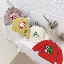 SFW-208 новые зимние детские для маленьких мальчиков и девочек одежда Рождественский тематический Пуловер длинный рукав Свитера с круглым вырезом с кистями