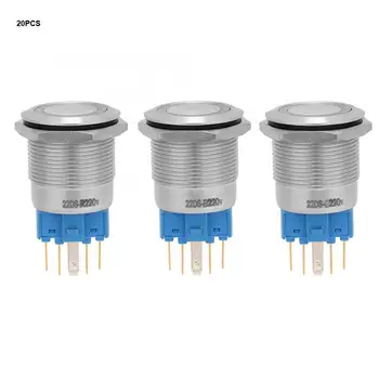 

220VAC Button Switch 20Pcs 22mm Self-locking Type Flat Ring Head with Light Stainless Steel Button Switch switch