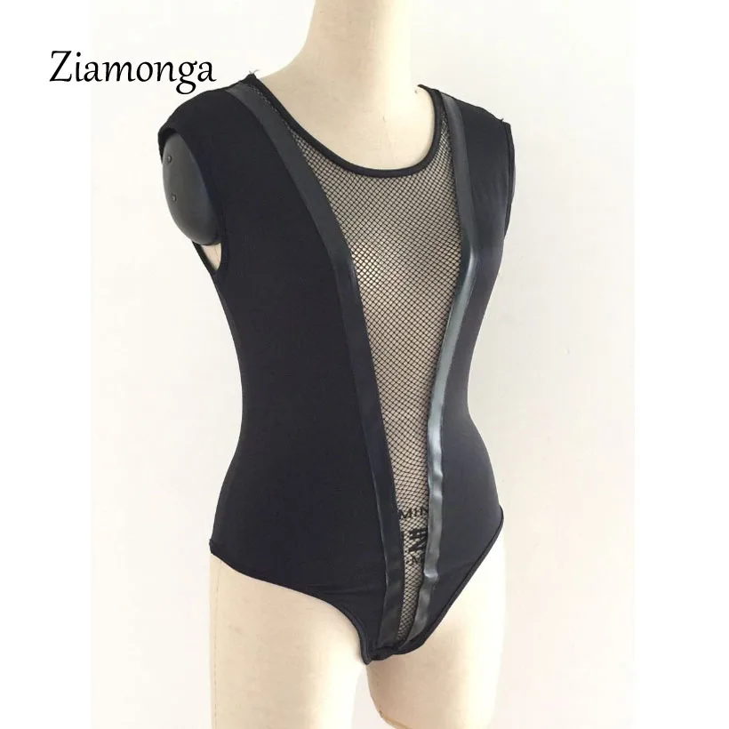 Ziamonga Sexy See Through Mesh Black Bodysuit Ladies Sleeveless Backless Rompers Women Fashion Sexy Night Club Party Jumpsuit
