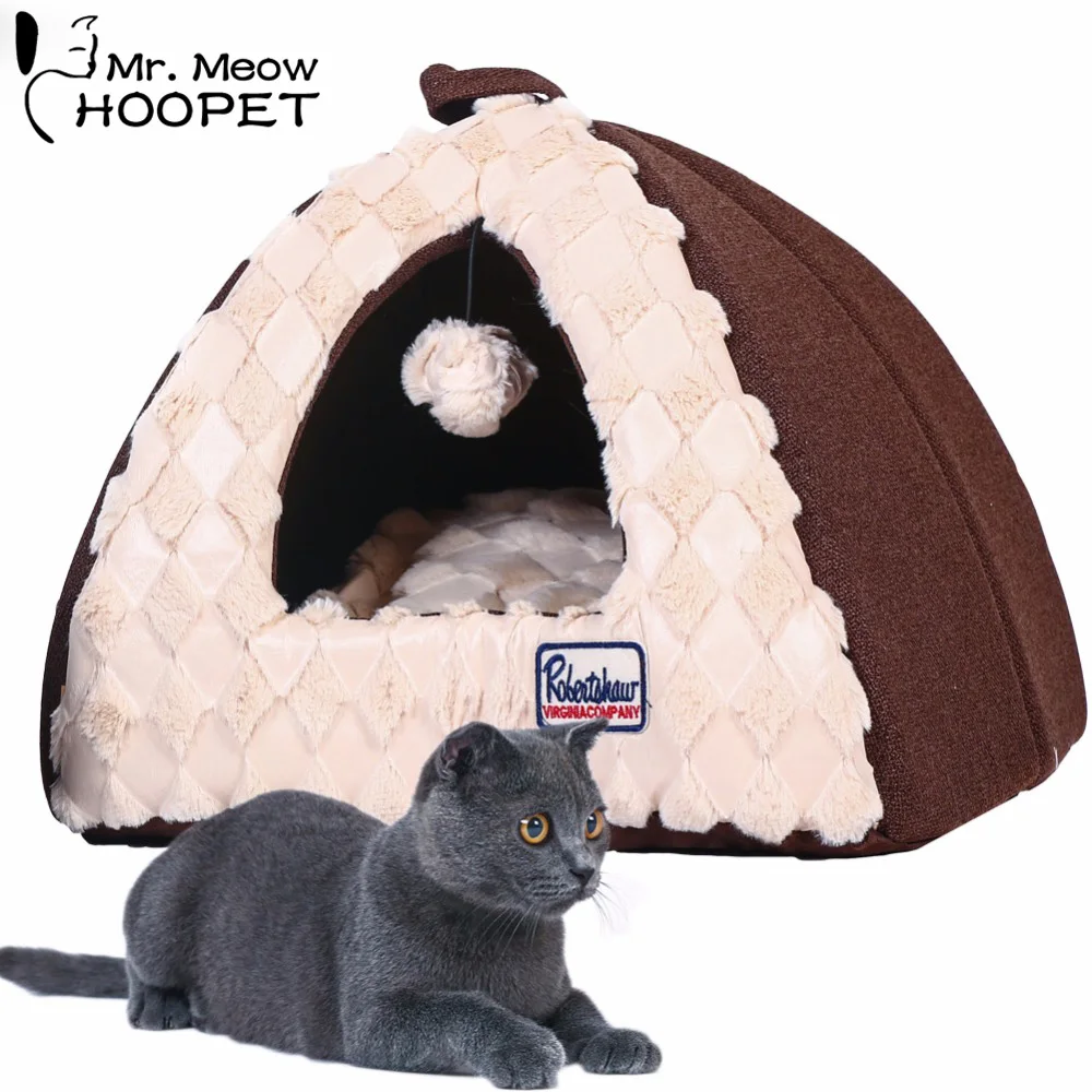 

Hoopet Pet Cat Bed House for Cat Tent Shaped Dog House Kitten Puppy Cuddly Cave Cat Basket Removable Cushion Mat
