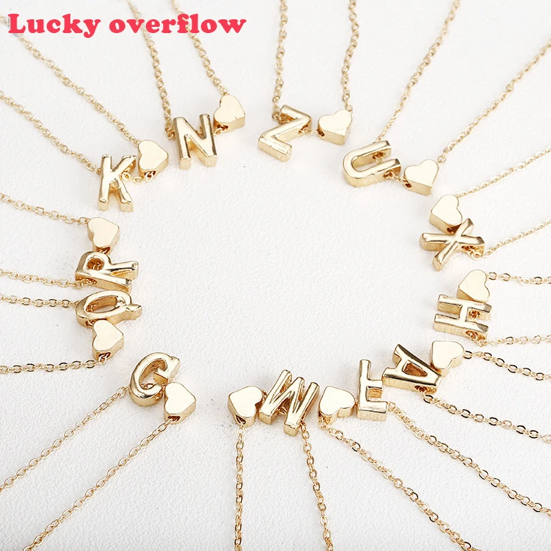 

Luckyoverflow Fashion Necklace Gold Silver Heart Letter Necklace Initials Name Necklaces Pendant for Women Gift CE0542/11