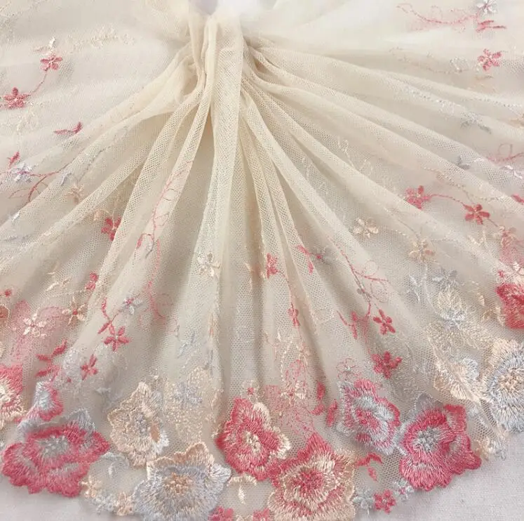 

5 Meters 19cm width 2019 New Lace Colorful Embroidery Lace Trims Mesh Net Sewing Clothing Accessory Lace Fabric Free Shipping