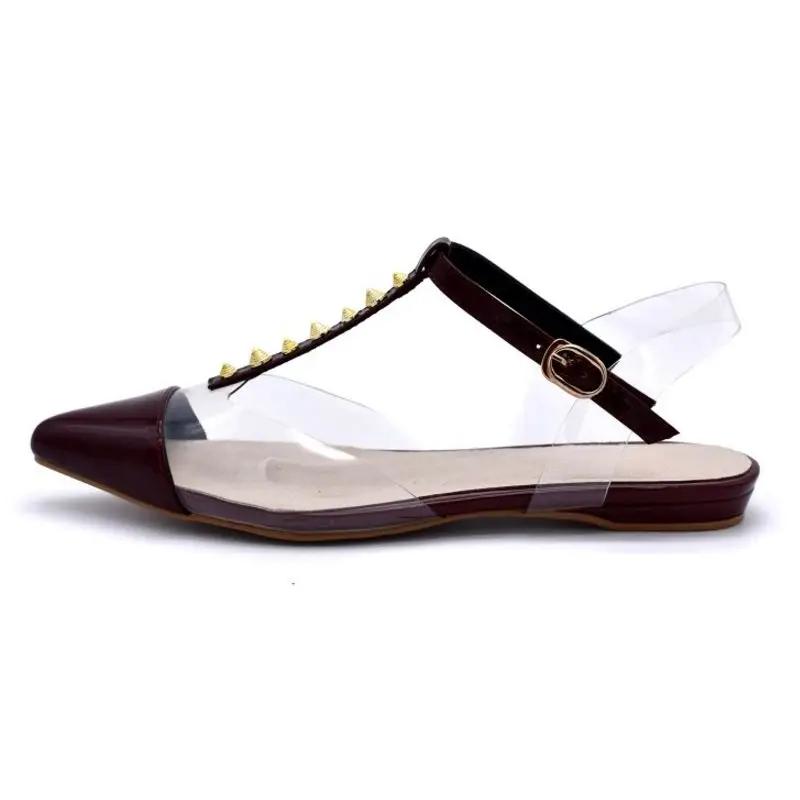 CarziCuzin Женские туфли-лодочки сандалии натуральная кожа острый носок с заклепками сандалии с пряжкой женские Винтаж модная обувь размеры