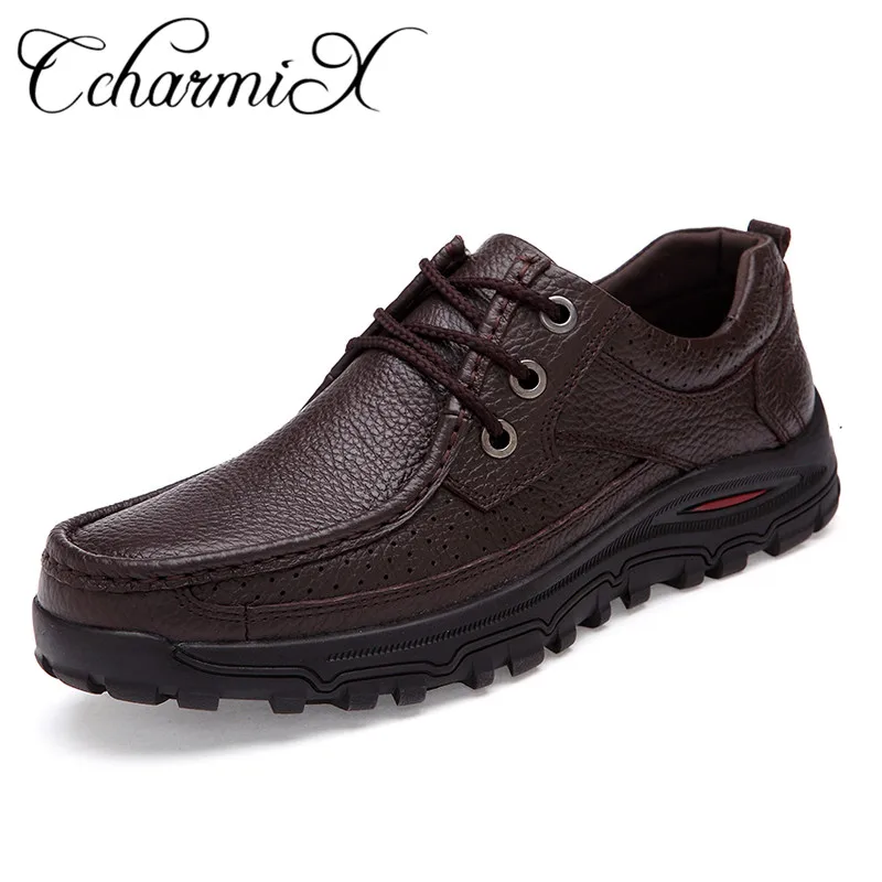 

CcharmiX Plus Size 48 Men Genuine Leather Casual Shoes With Fur Winter Autumn Fashion Loafers Soft Leather Men Moccasins Shoes