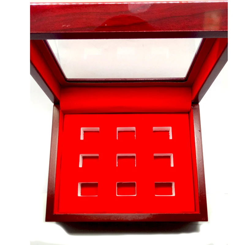 

9 holes brown wooden ring display box for rings set