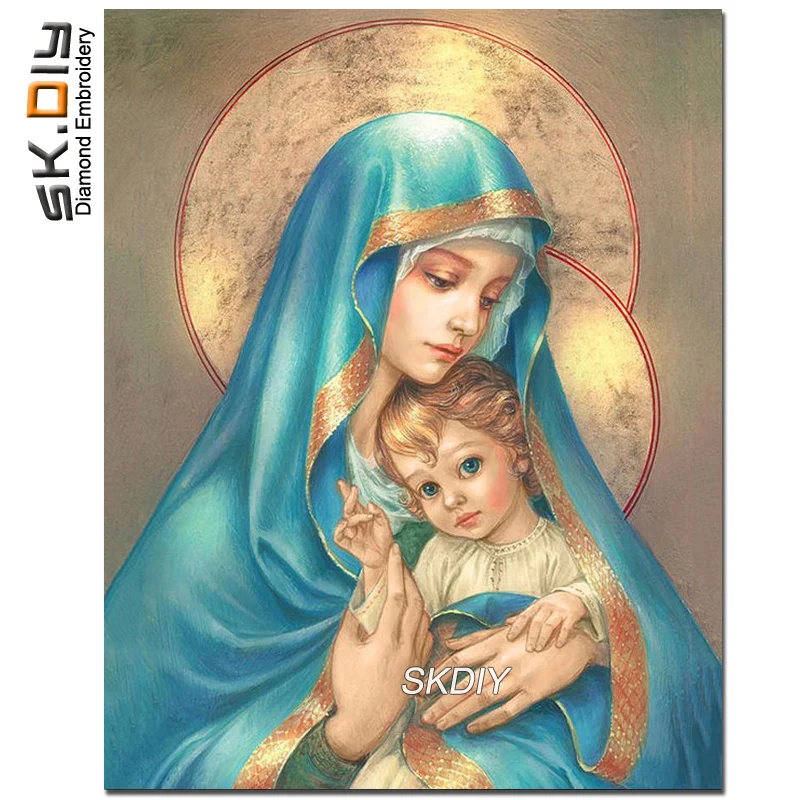 SK DIY 5D Full diamond embroidery Madonna in azure apparel religion diamonds painting mosaic 3D picture of rhinestone wall decor (1)