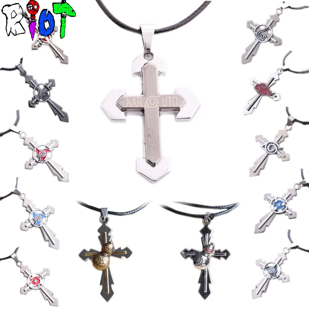

1/pcs Anime Naruto Leather Chain choker Pendant necklace 14style cross shape Uzumaki Uchiha Itachi series alloy men jewelry gift