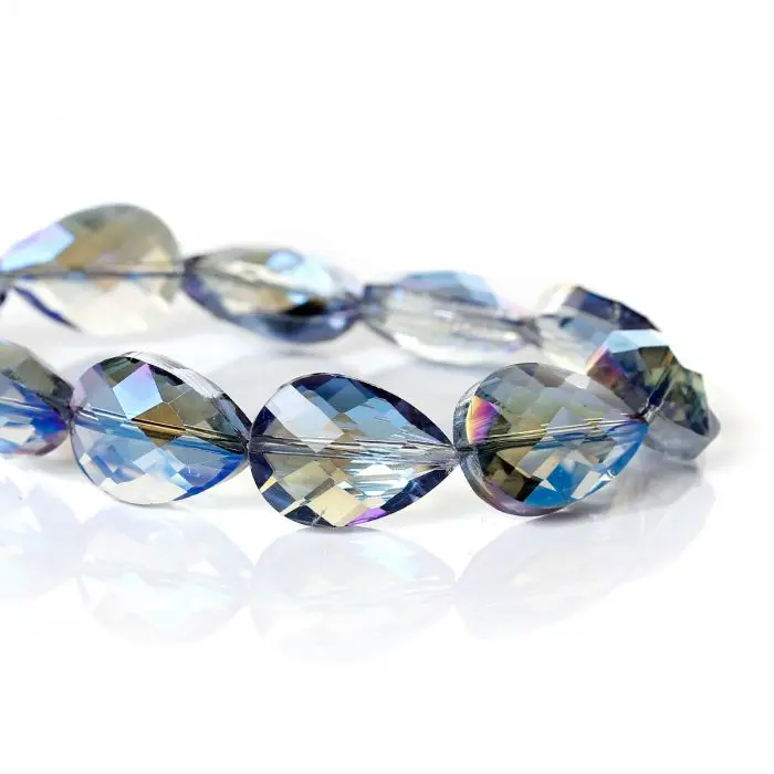 Crystal Glass Loose Beads Teardrop Blue AB Color Faceted About 18mm x