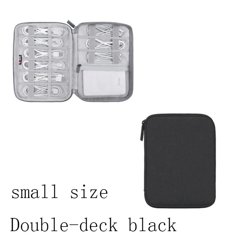 Серый/Черный Многофункциональный usb-кабель для передачи данных, провод для наушников, сумка, внешний аккумулятор, дорожная посылка для хранения, аксессуары для электроники - Цвет: small double-deck B