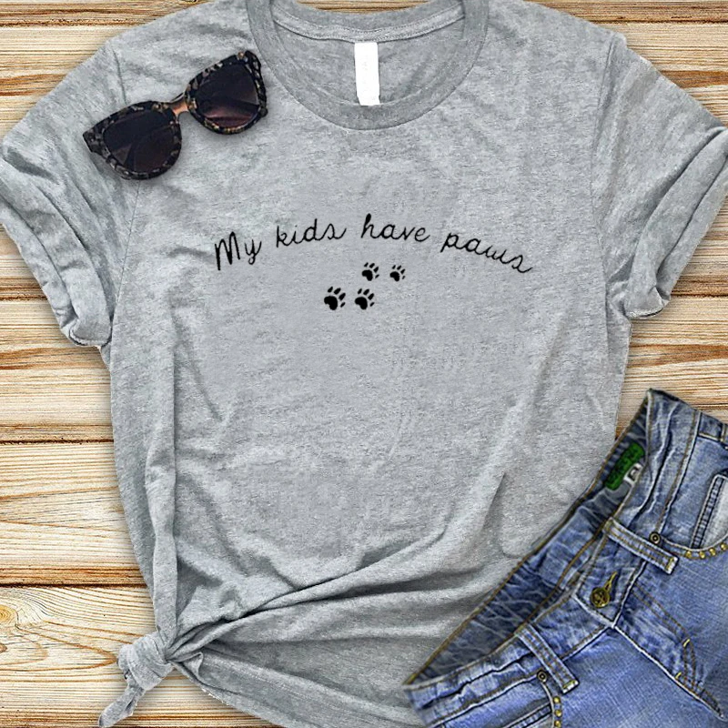 

My Kids Have Paws Graphic Tees Women Fashion Short Sleeve Plus Size Tops Dog Cat Mom Tshirt Animal Lover Shirts Drop Shipping