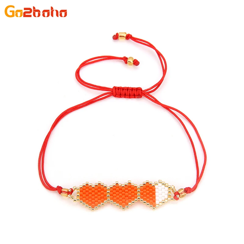 Go2boho Three Orange Love Heart Bracelets for Women Double Red Rope