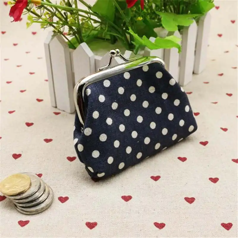 

2016 Women Coin Purse Cute Dot Printing Ladies Small Purse Coin Two Metal Button Pocket Coin Pouch Key Credit Card Holder Bag