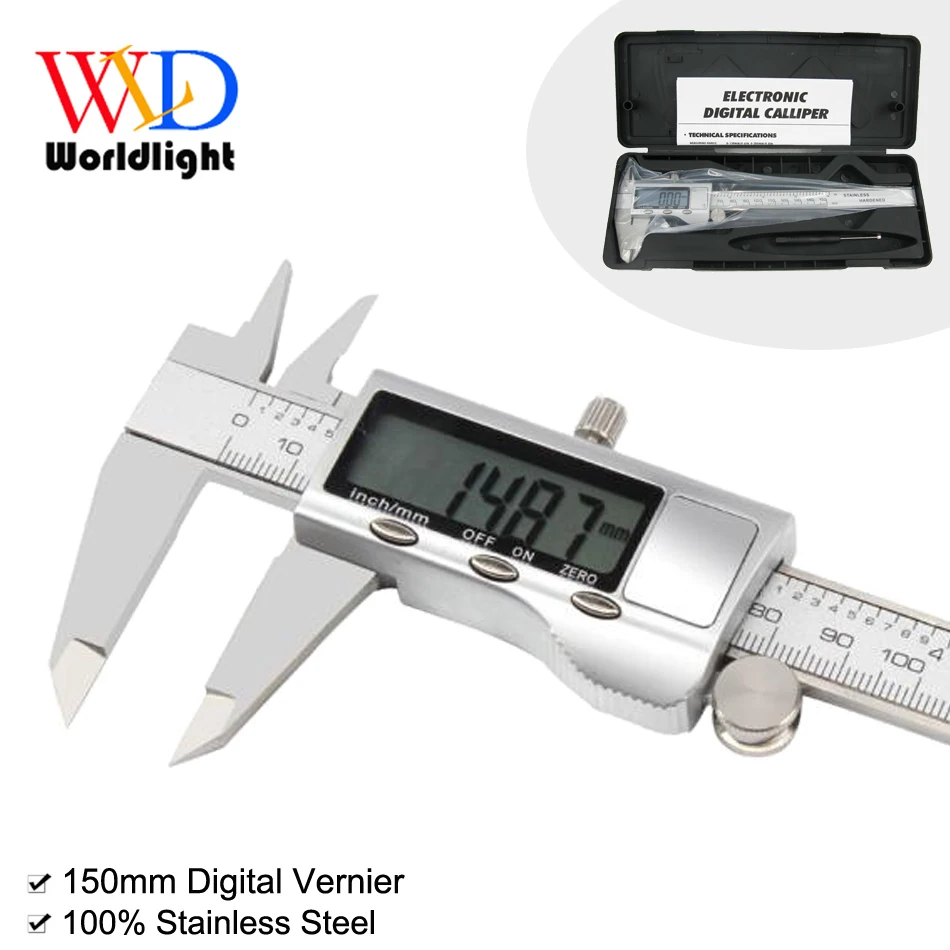 Digital Electronic Gauge Stainless Steel Vernier 150mm 6inch Caliper Micrometer