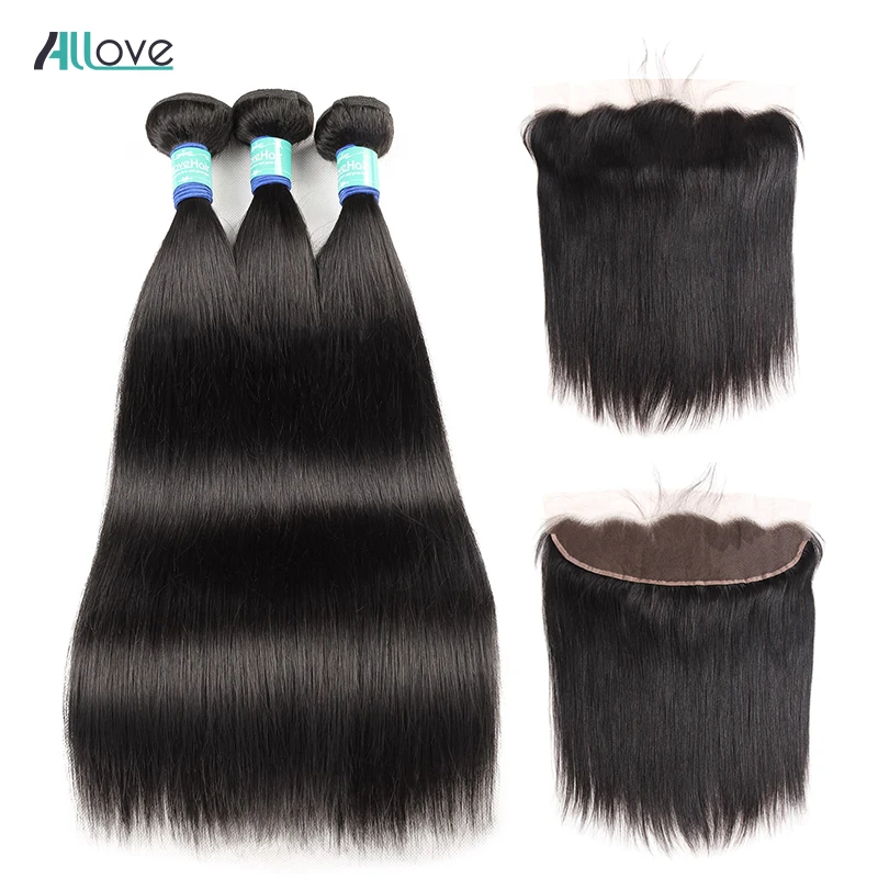 

Allove Brazilian Straight Hair Bundles With Frontal Ear To Ear Lace Frontal Closure With Bundles Remy Human Hair With Frontal