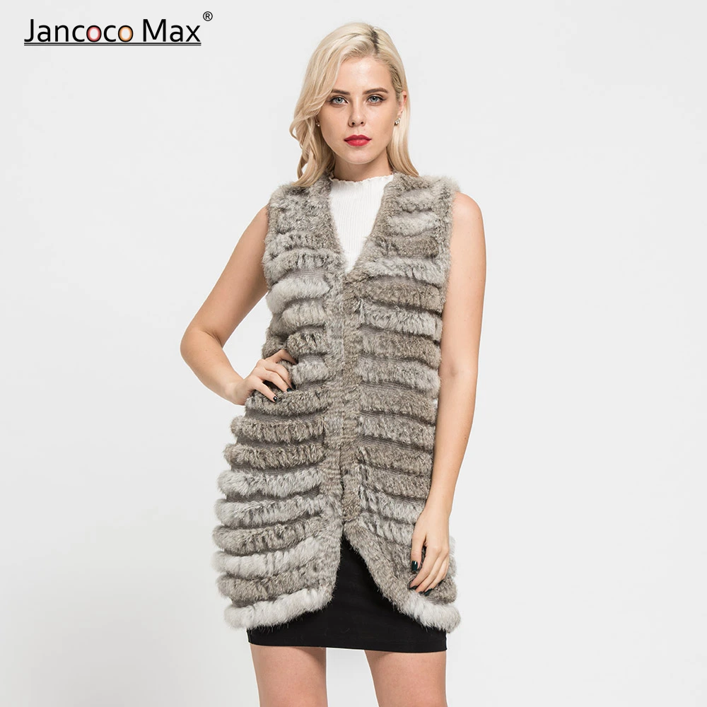 

2019 New Fashion Natural Rabbit Fur Knitted Vest Women Real Rabbit Fur Long Gilet S7111