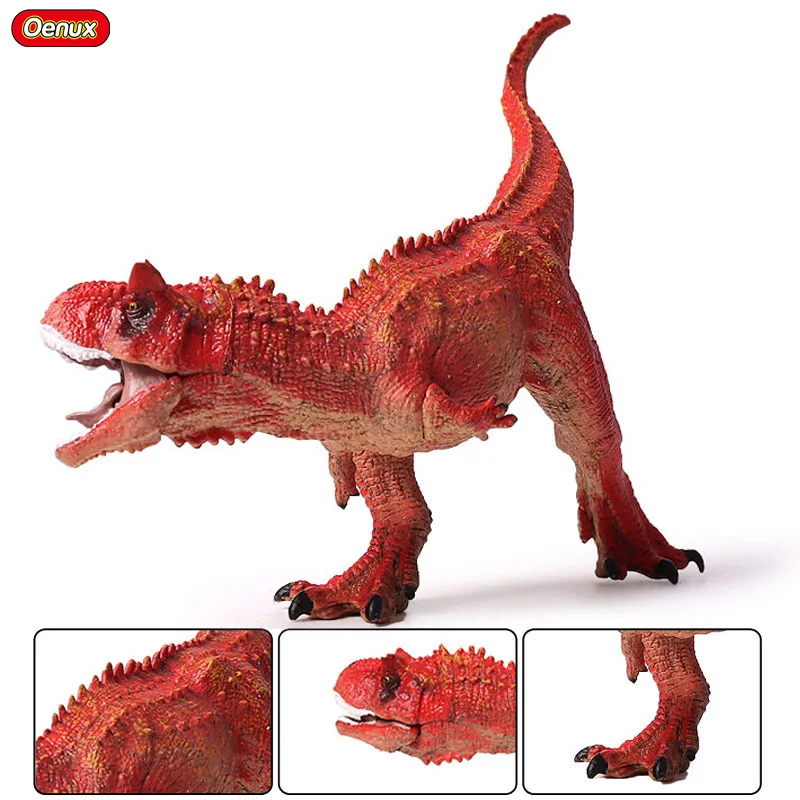 

Oenux Simulation Jurassic Red Color Carnotaur Tyrannosaurus Mouth Can Open Dinosaur Figurines Brinquedo Action Figures Kids Toy
