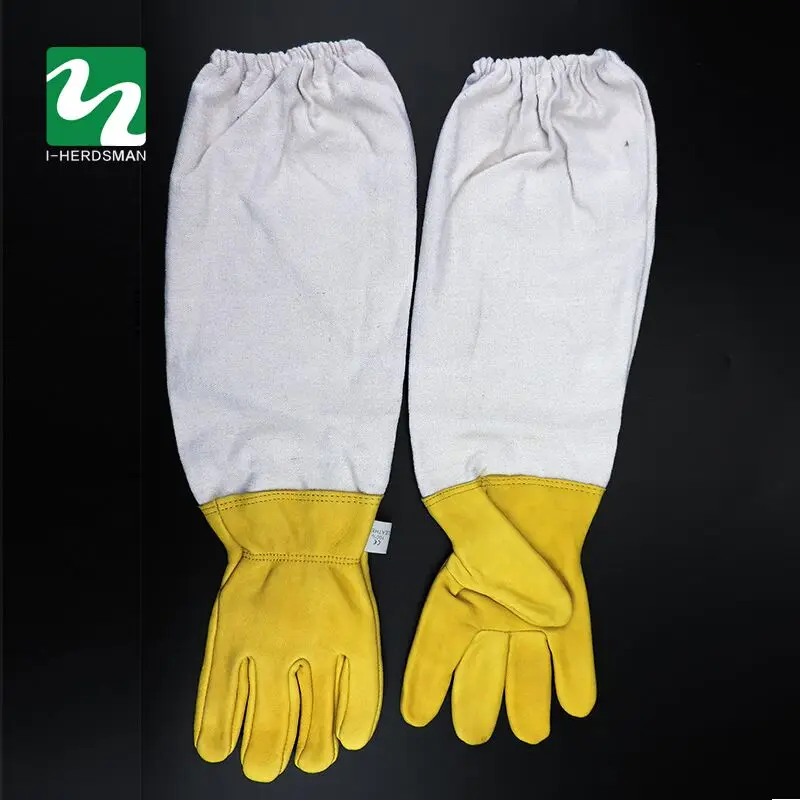 1Pair Beekeeper Prevent Gloves Protective Sleeves Ventilated Professional Anti Bee for Apiculture Beekeeper Beehive Yellow White