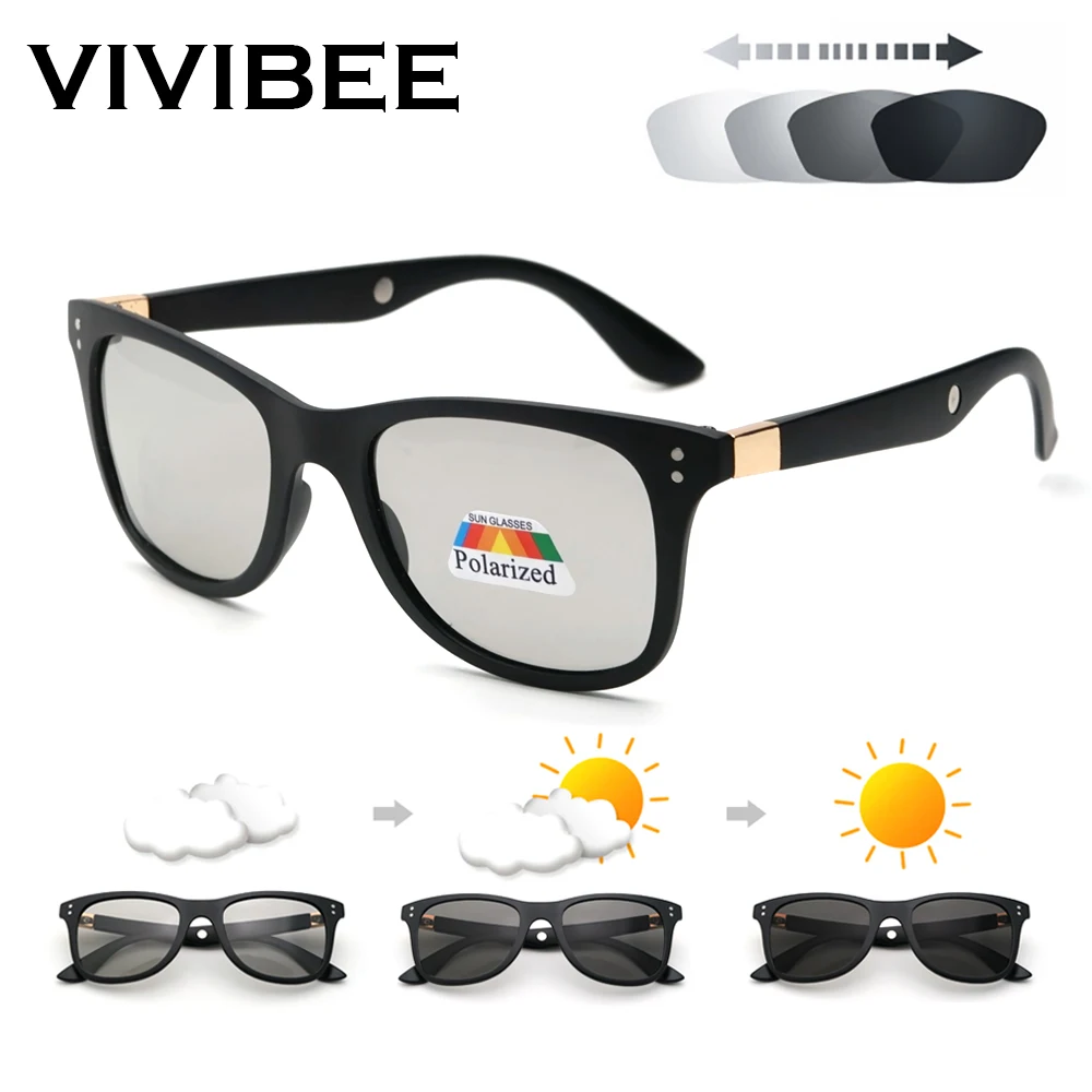 

VIVIBEE Classic Square Transition Photochromic Men Sunglasses Polarized Matte Black Women Magnetic Therapy 2019 Sun Glasses