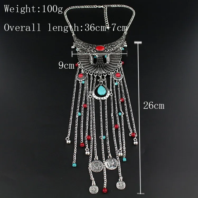 Мода чокер сплав массивные длинные богемные ожерелья и кулоны Винтаж Цыганский этнический Макси ожерелье для женщин ювелирные украшения
