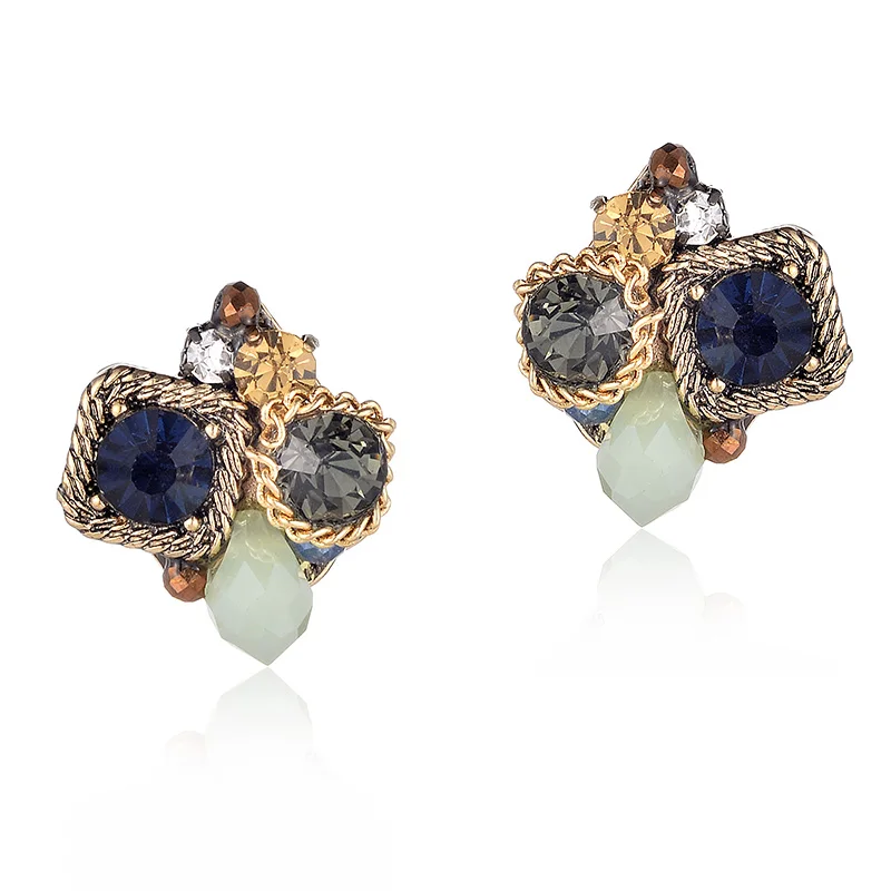 OSHUER Новые 3 цвета Кристалл Камень Серьги-гвоздики элегантные Кристальные Сережки для женщин модные женские сережки - Окраска металла: blue