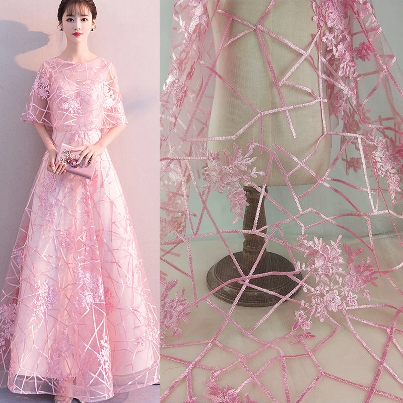 

1Yard Floral Embroidery Lace Tulle Fabric Womens Girls Summer Dress Clothes Sewing Net French Fabric DIY Lace Trim Lace Material