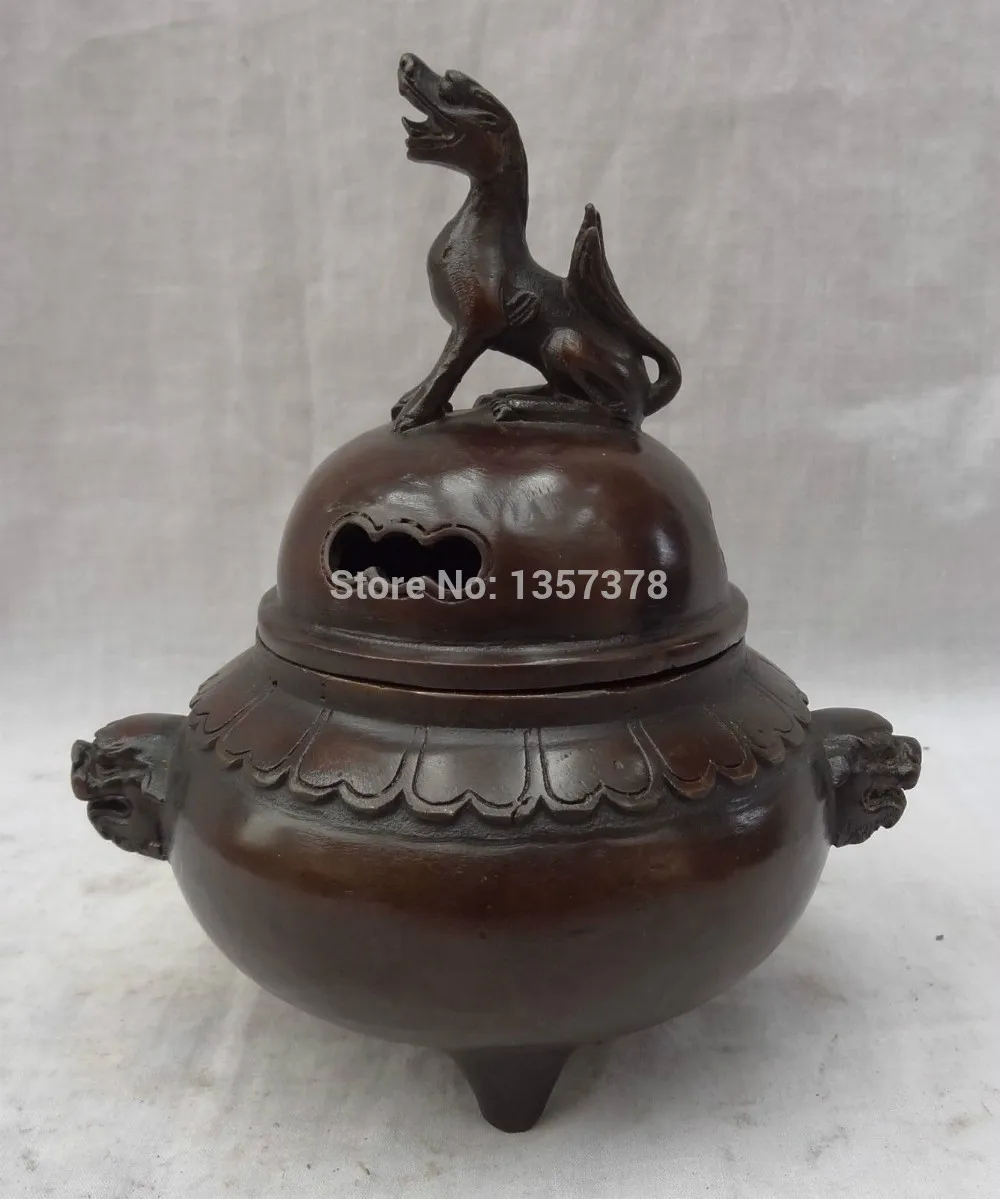 

shitou 00643 Chinese Bronze Buddhist Unicorn Lion Head Statue Tibet Incense Burner Censer discount 30% (C0324)