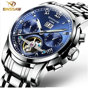 

BINSSAW Automatic Tourbillon Men Mechanical Watch Brand Luxury Stainless Steel Mens Business Wrist Watches relojes masculion