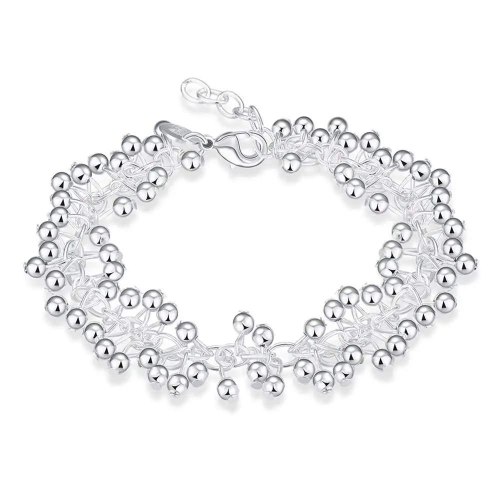 

Charms Light Grape Beads Bracelets Bangles For Women Stamped Fashion Silver Plated Jewelry Bangles Gift Pulseira De Prata
