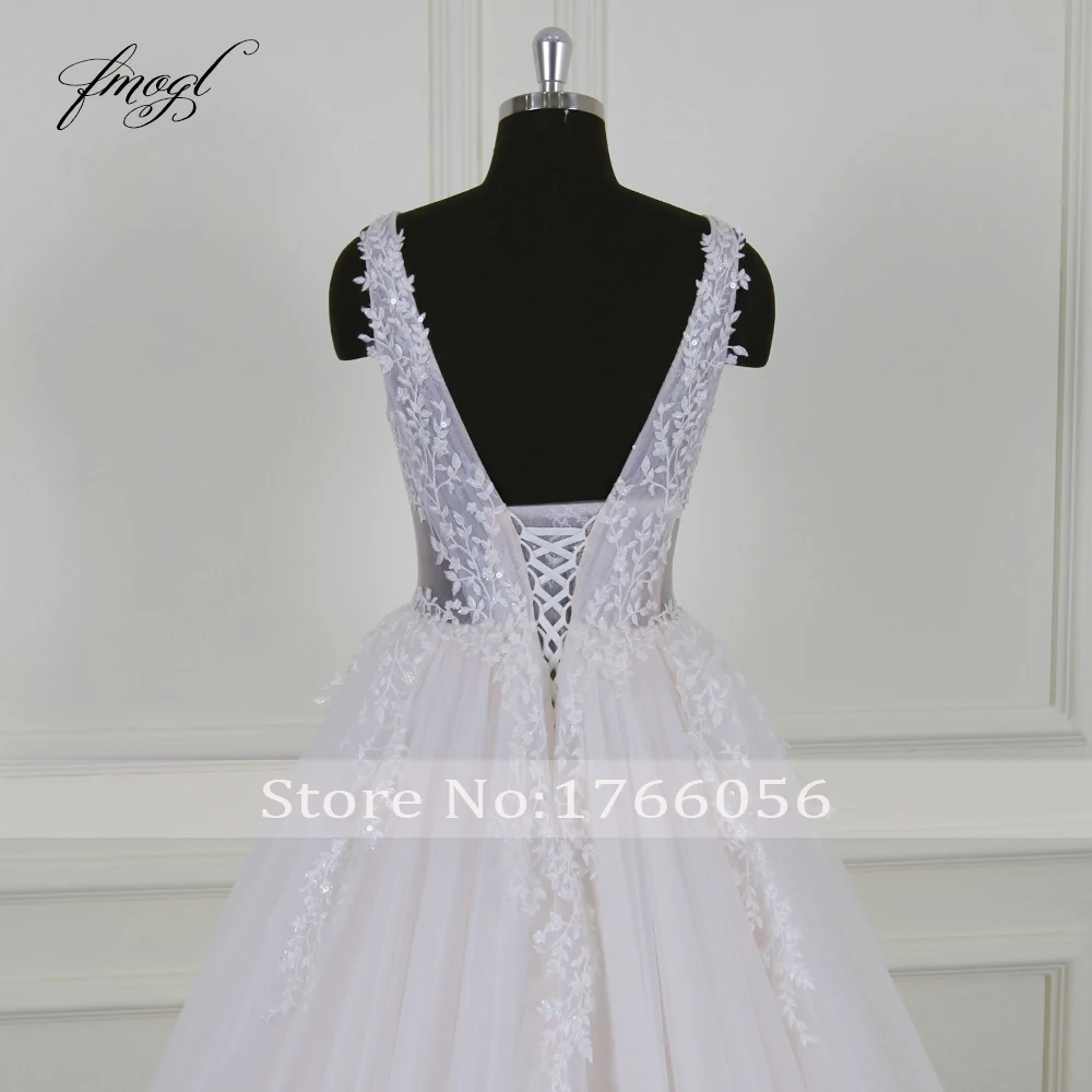 Fmogl Vestido De Noiva V шеи Линия свадебное платье 2019 г. пикантные аппликация на прозрачном