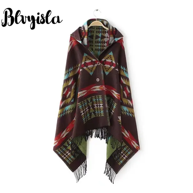 Price Blvyisla Shawl Scarf Jacquard Imitation Cashmere Fringed Hooded Cloak Woman Bohemian Tassel Winter Coat