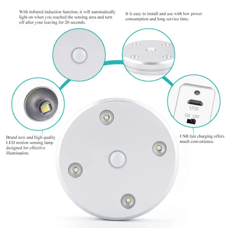 Инфракрасный тела индукции ночник 4LED Сенсор под свет для Кухня гардероб Кабинет Шкаф лампы освещения