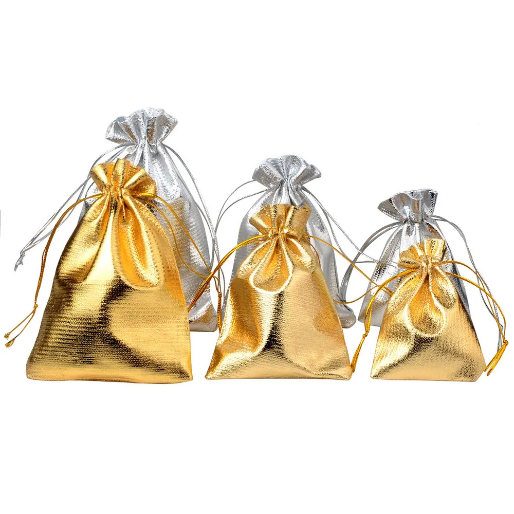 25pcs lot Jewelry Packing Silver Gold Foil Cloth font b Drawstring b font Velvet font b