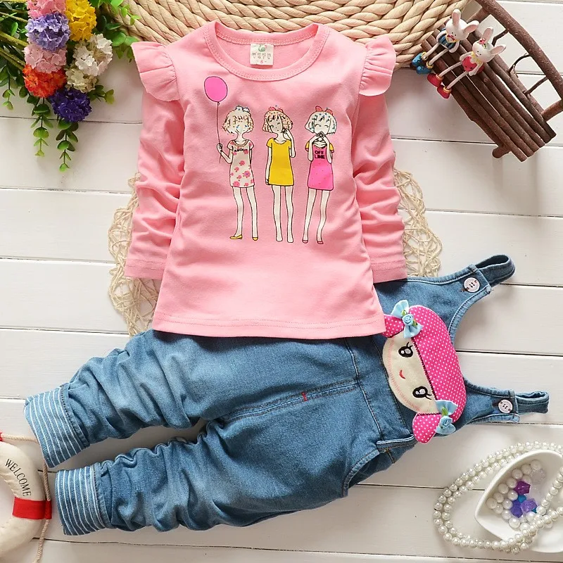 Fashion-Spring-Autumn-Baby-Girls-Clothing-Set-Kids-Girls-T-shirt-Overalls-2-pcs-Clothes-Set
