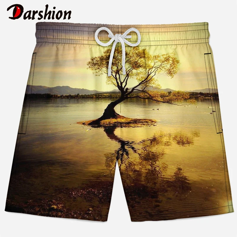 

Drop Shipping 2019 summer 3D Print Men Shorts Landscape/water pattern Casual Male Shorts Milk silk Clothing Men Beach Shorts 4XL