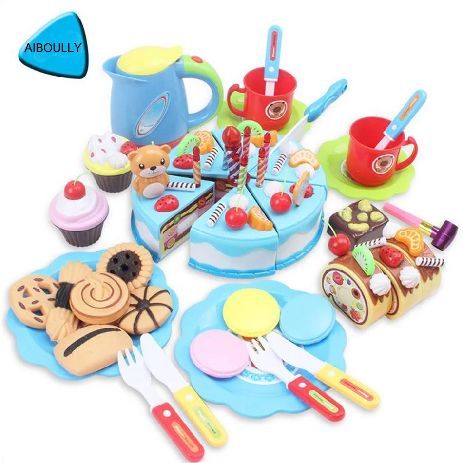 

Kitchen Toys Games Imagination Cut The Birthday Cake 37-80 pieces Children Educational toys for Girls beiens fruit food court