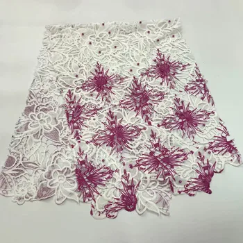 

2019 High quality Bead Embroidery guipure water Swiss African milk silk cord soluble print lace Fabric for dress 5y/lot RL0612
