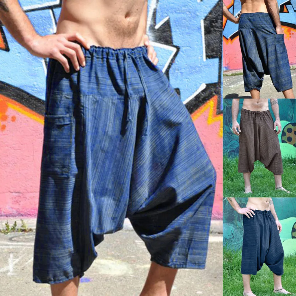Мужские эластичные штаны с поясом в этническом стиле хип-хоп, штаны с высокой точкой, шорты, мужские крутые летние популярные штаны со