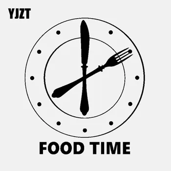 

YJZT 12.9CM*14.4CM Vinyl Decal Clock FOOD TIME Kitchen Funny Decoration Car Stickers Black/Silver C3-1084